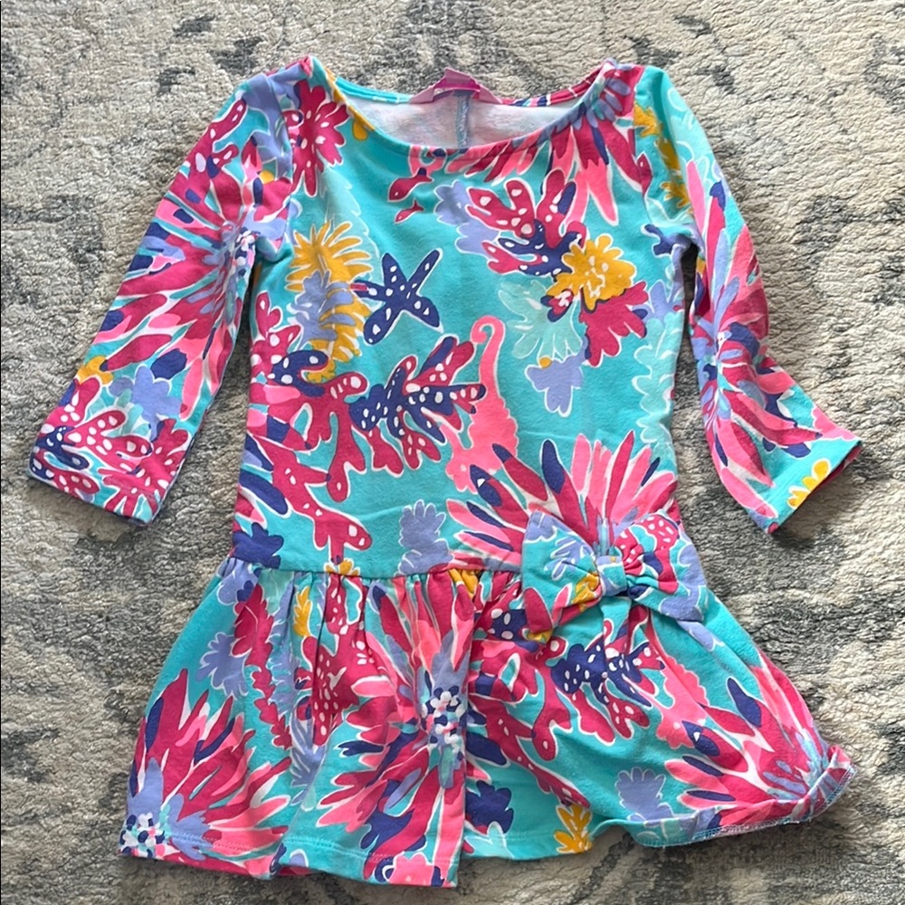 Colorful Floral Long Sleeve Dress Lilly Pulitzer Knit XS 2/3 Toddler